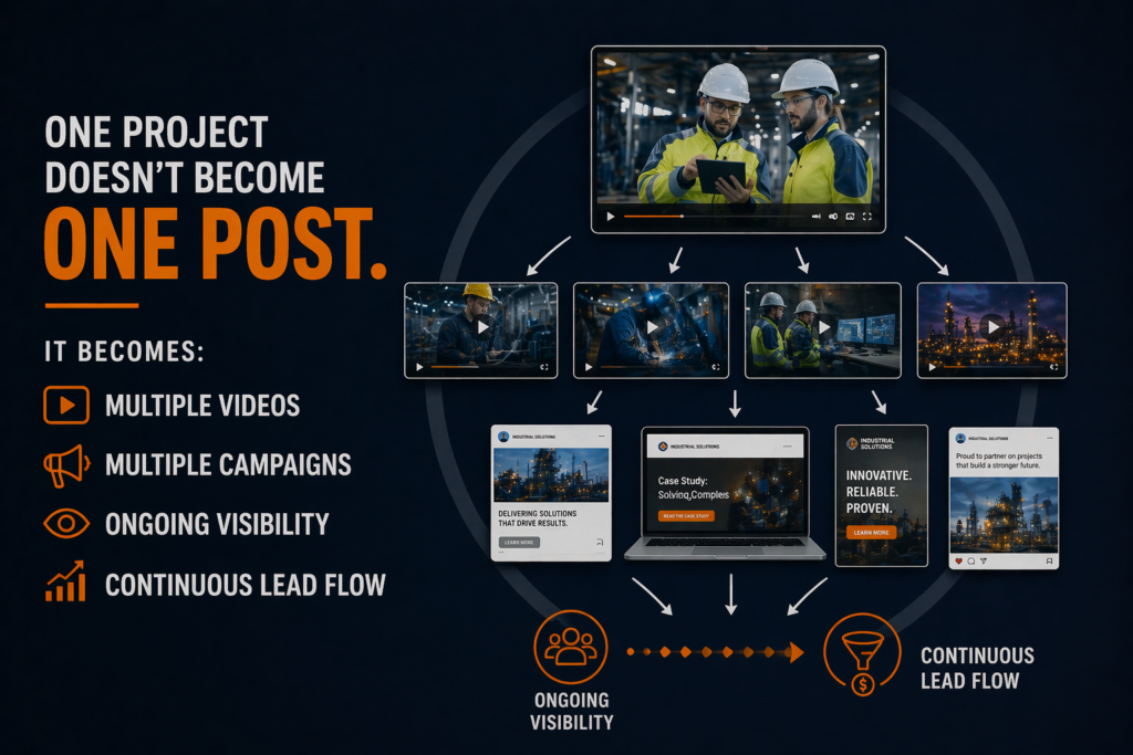 One project transformed into multiple videos, campaigns, and ongoing lead generation through structured digital marketing systems.