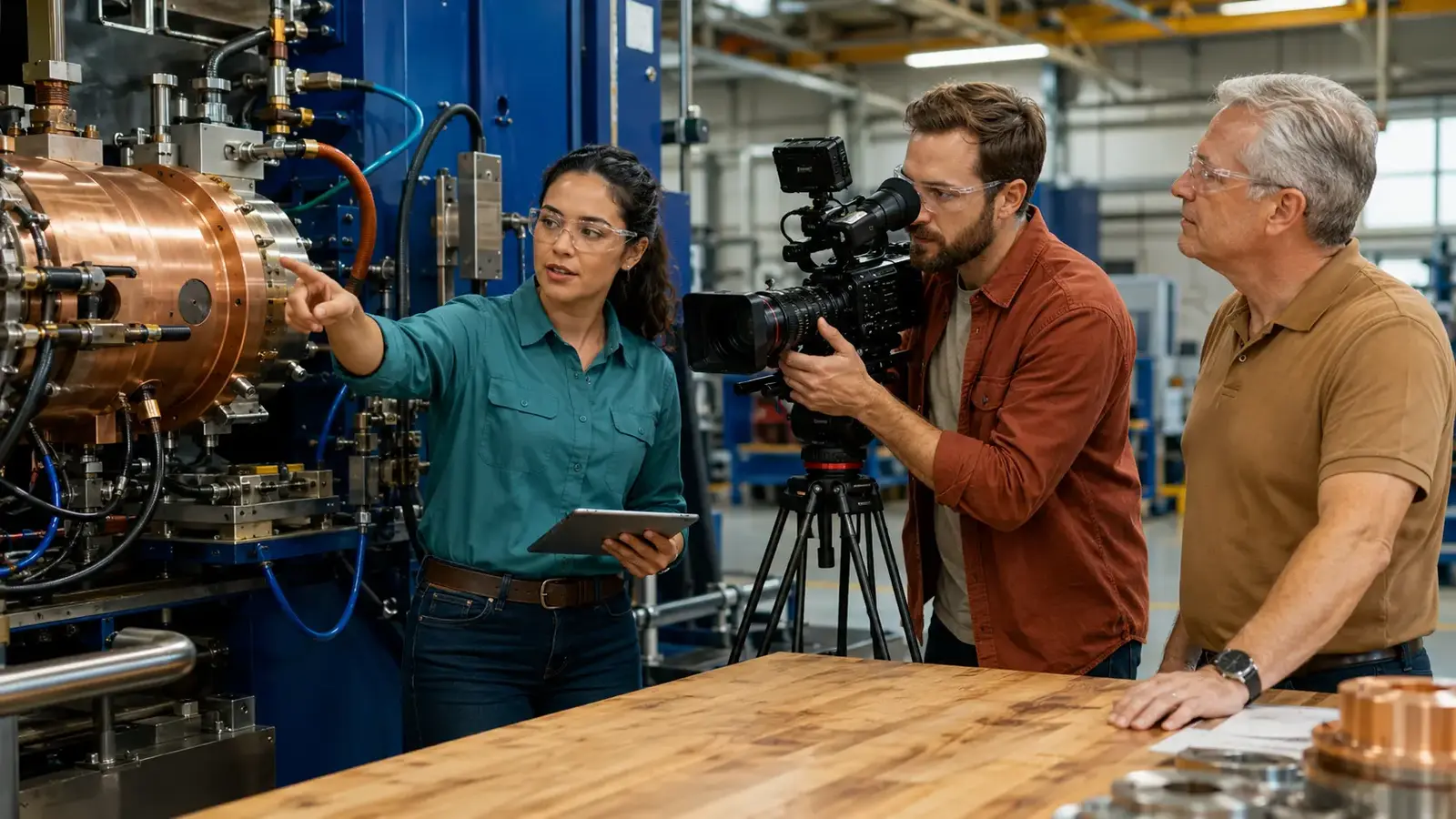 Engineer, videographer and technical strategist documenting precision manufacturing equipment.